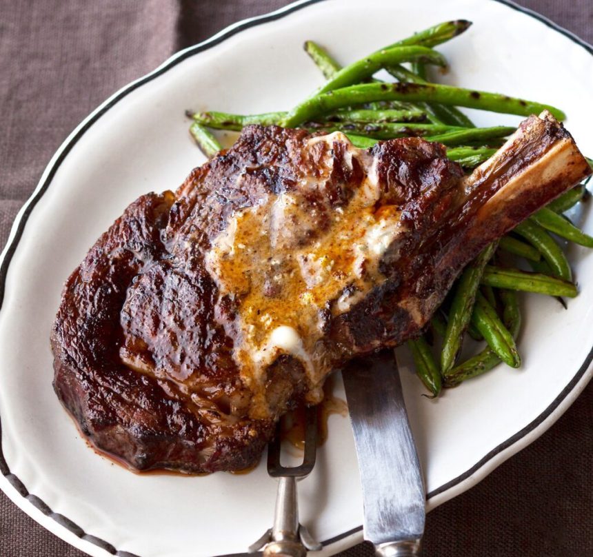 Pan-Seared Rib-Eye Steaks with Chili-Gorgonzola Butter